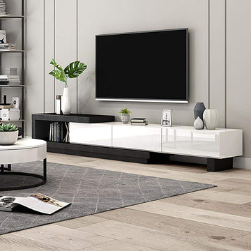 Modern TV Stand Retracted & Extendable 3-Drawer Media Console-Wehomz-Furniture,Living Room Furniture,TV Stands